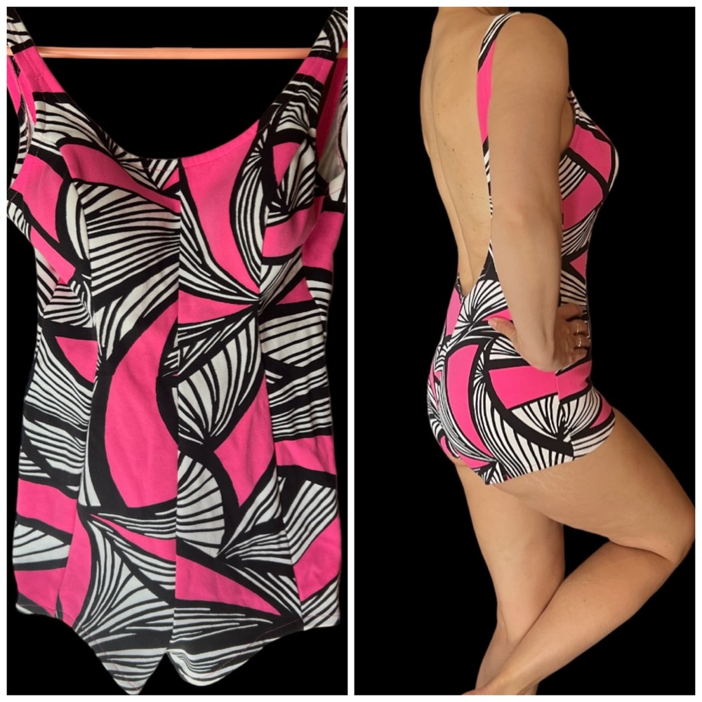 Vintage 60s hot pink black white bathing suit
